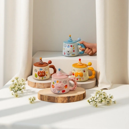 Colorful embossed cartoon animal ceramic cups, household creative water cups, gift cups Colorful embossed cartoon animal ceramic cups, household creative water cups, gift cups